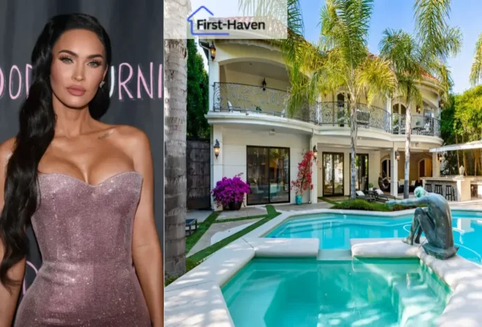 A stunning view of Megan Fox House showcasing its modern design and infinity pool.