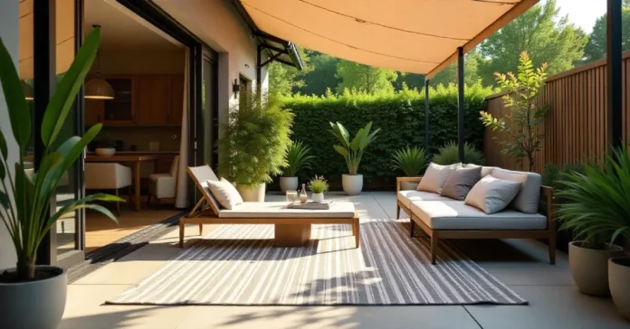 Markiseteppe outdoor awning installed on patio providing shade and weather protection