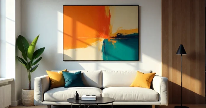 Emphasis home art: a bold painting serving as the focal point in a modern living room