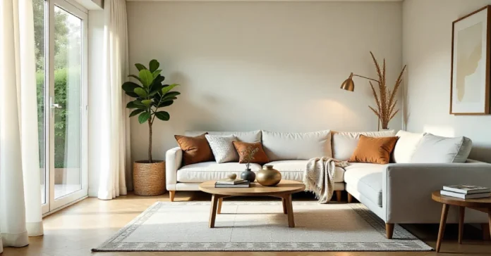 Cozy modern living room styled with plants, books, and textures — inspired by TheHomeTrotters .com Home Decor Ideas.