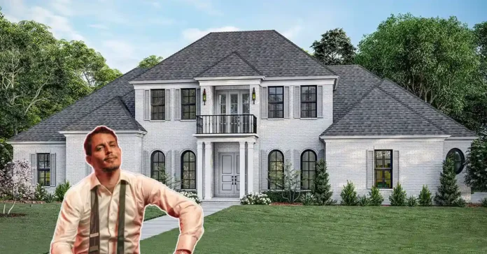Front view of Tony Hinchcliffe house showing modern architecture and elegant outdoor space.