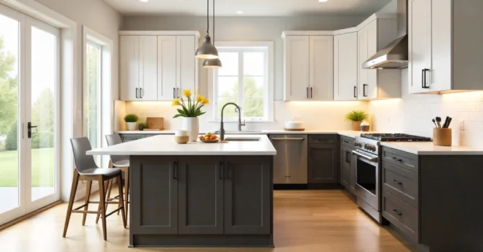 Waypoint Cabinets Reviews showing modern kitchen with soft-close doors and elegant wood finishes.