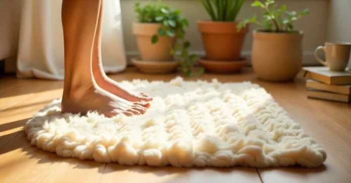 Wollmatten natural wool mat on wooden floor showing soft texture and home comfort