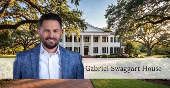 Gabriel Swaggart house exterior in Baton Rouge with white columns and gardens