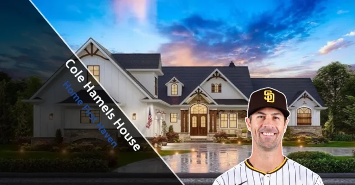 Front view of the Cole Hamels House showcasing luxury architecture and beautiful landscape.