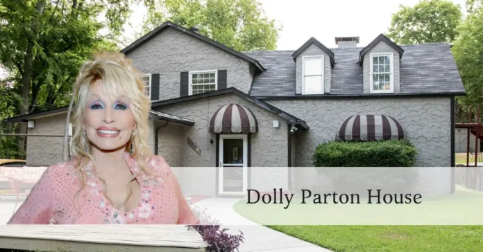 Aerial view of the Dolly Parton house at Willow Lake Plantation estate on 63 acres in Brentwood, Williamson County, Tennessee, featuring white farmhouse, red-roofed barns, swimming pool, tennis court, private chapel, and rolling green hills