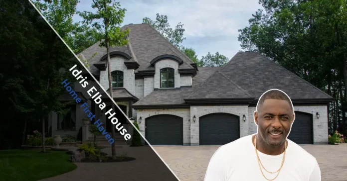 Front view of Idris Elba house showing modern architecture, elegant design, and lush surroundings.