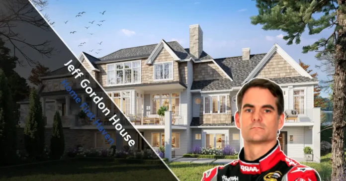Front view of Jeff Gordon house with elegant design and lush green surroundings.