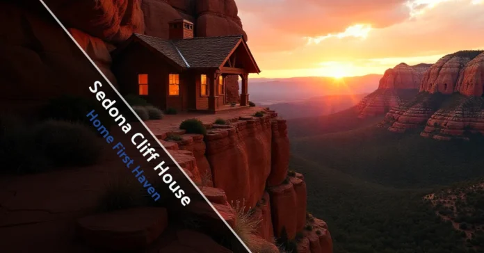 Sedona Cliff House perched on red rocks under clear desert sky.