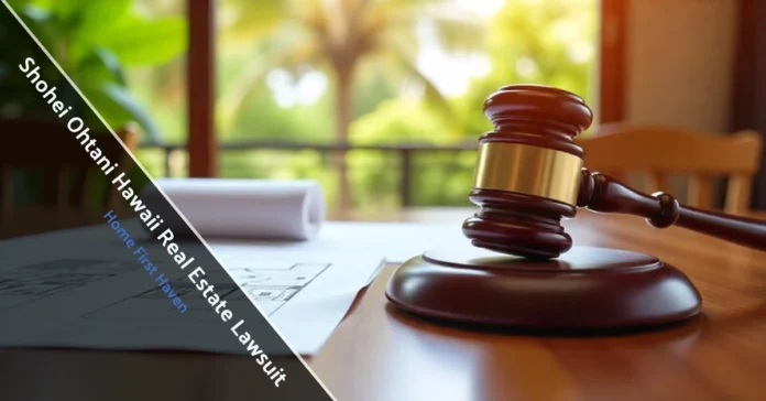 Shohei Ohtani Hawaii real estate lawsuit legal documents and luxury home blueprints representing Vista Mauna Kea Resort case