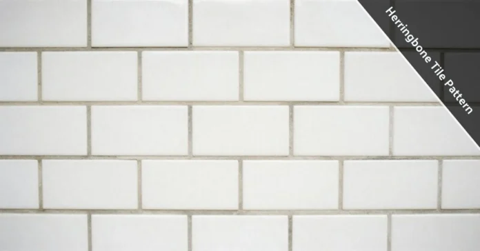 Herringbone Tile Pattern with white rectangular tiles in zigzag layout showing 90 degree angles and grout lines