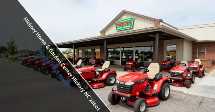 Hickory Home & Garden Center Hickory NC 28601 storefront with riding mowers and clean parking lot display outside store