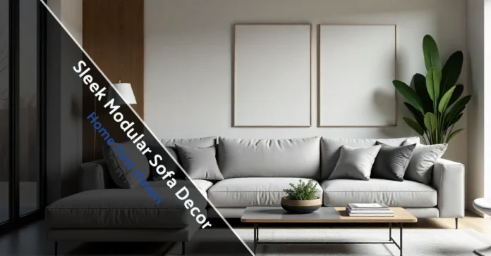 Sleek modular sofa decor in modern living room with L-shape gray sofa and minimalist coffee table setup