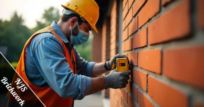 NJS Brickwork professional bricklayer using modern laser level tools for precision residential brick wall installation