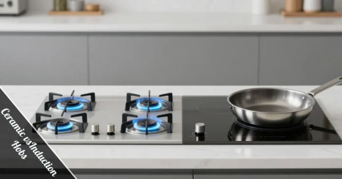 Ceramic vs induction hobs comparison showing heat source, safety, and performance differences clearly.