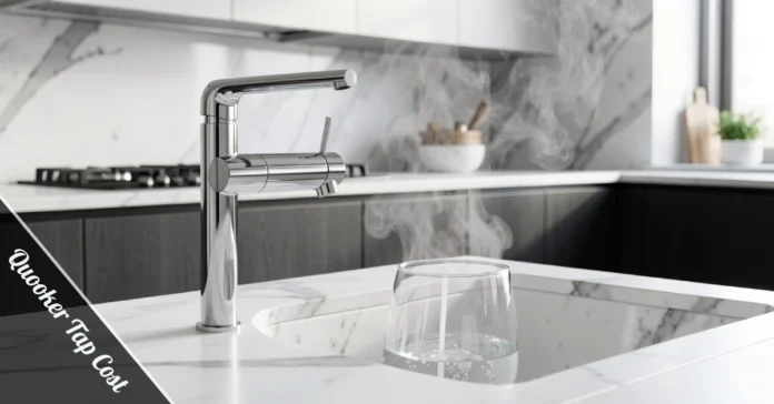 Stylish kitchen tap system illustrating Quooker tap cost, installation, and yearly running expenses.