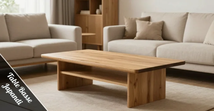 Table basse japandi en bois naturel salon minimaliste moderne lumière naturelle design scandinave japonais épuré