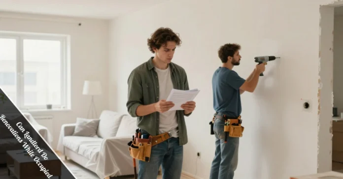 Can landlord do renovations while occupied — tenant and contractor inside a rental home under active renovation with visible construction.
