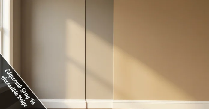 Edgecomb Gray Vs Accessible Beige painted wall panels in natural daylight
