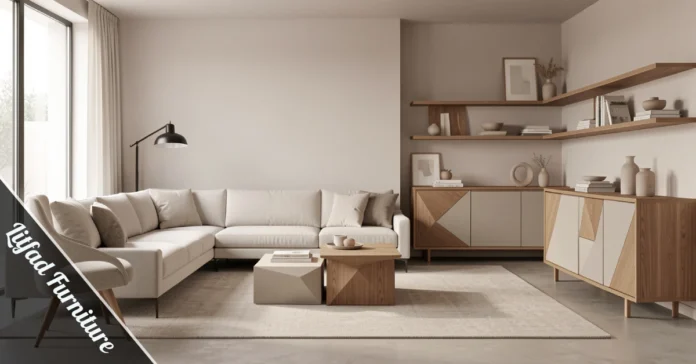 Litfad Furniture review showing modern sofa and accent chair in a clean, minimal interior design setting.