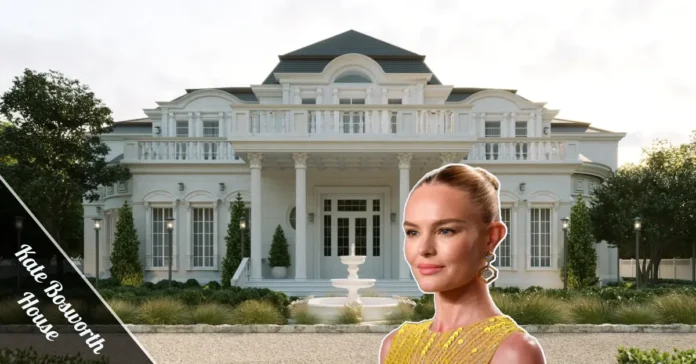 Kate Bosworth House Los Angeles California ranch style home exterior with natural wood stone and modern design.