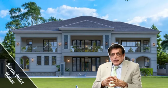 Kiran Patel House — Surya Estate Tampa, pink sandstone Mughal arches and shikharas in Carrollwood Florida.